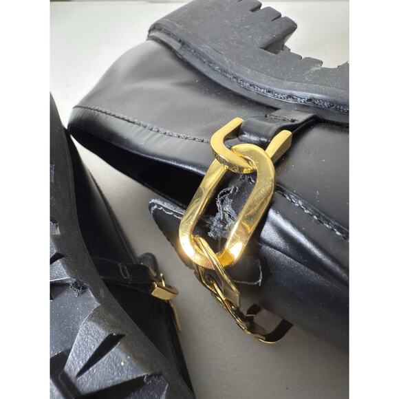 Schutz 6B Womens Black Leather Gold Chain Christie Loafers Slip On Muller Patent - Picture 7 of 9